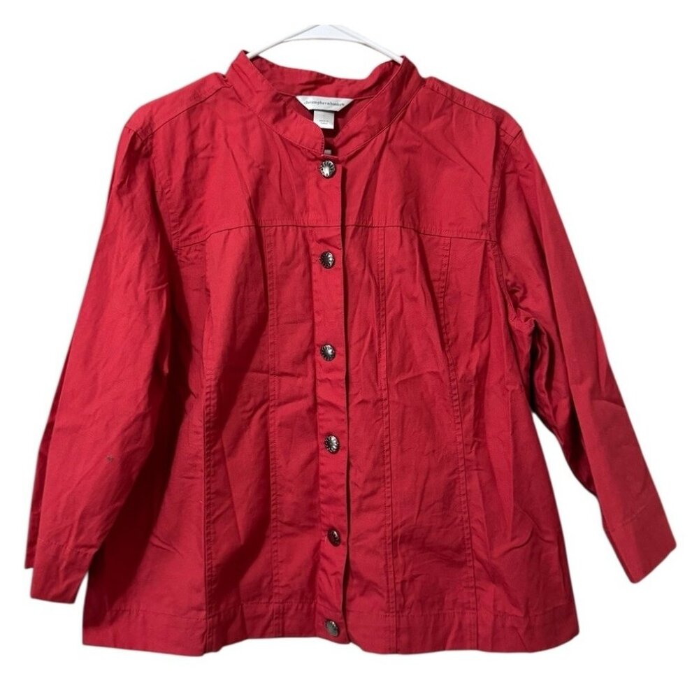 Christopher & Banks Stretch Women Size L Jacket Red Lightweight Cotton Preppy